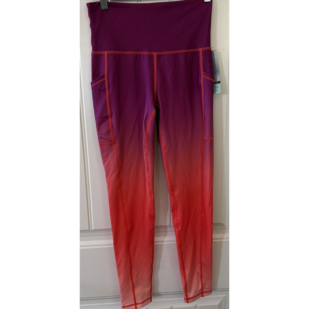 Ideology Womens Ombre Active Leggings XS Purple Orange Recycled Pockets